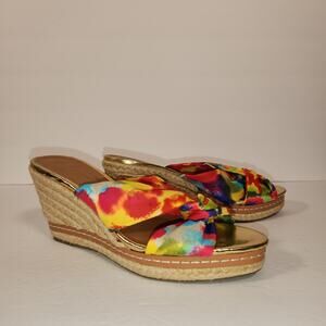 ETIENNE AIGNER Espadrille Sandal Womens 8M Multi Tie Dye Watercolor Colorful